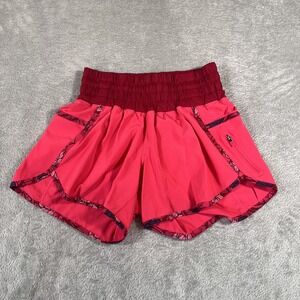 Lululemon Tracker II Shorts Womens 4 Pink Red Medium‎ Rise Lined Zip Pocket